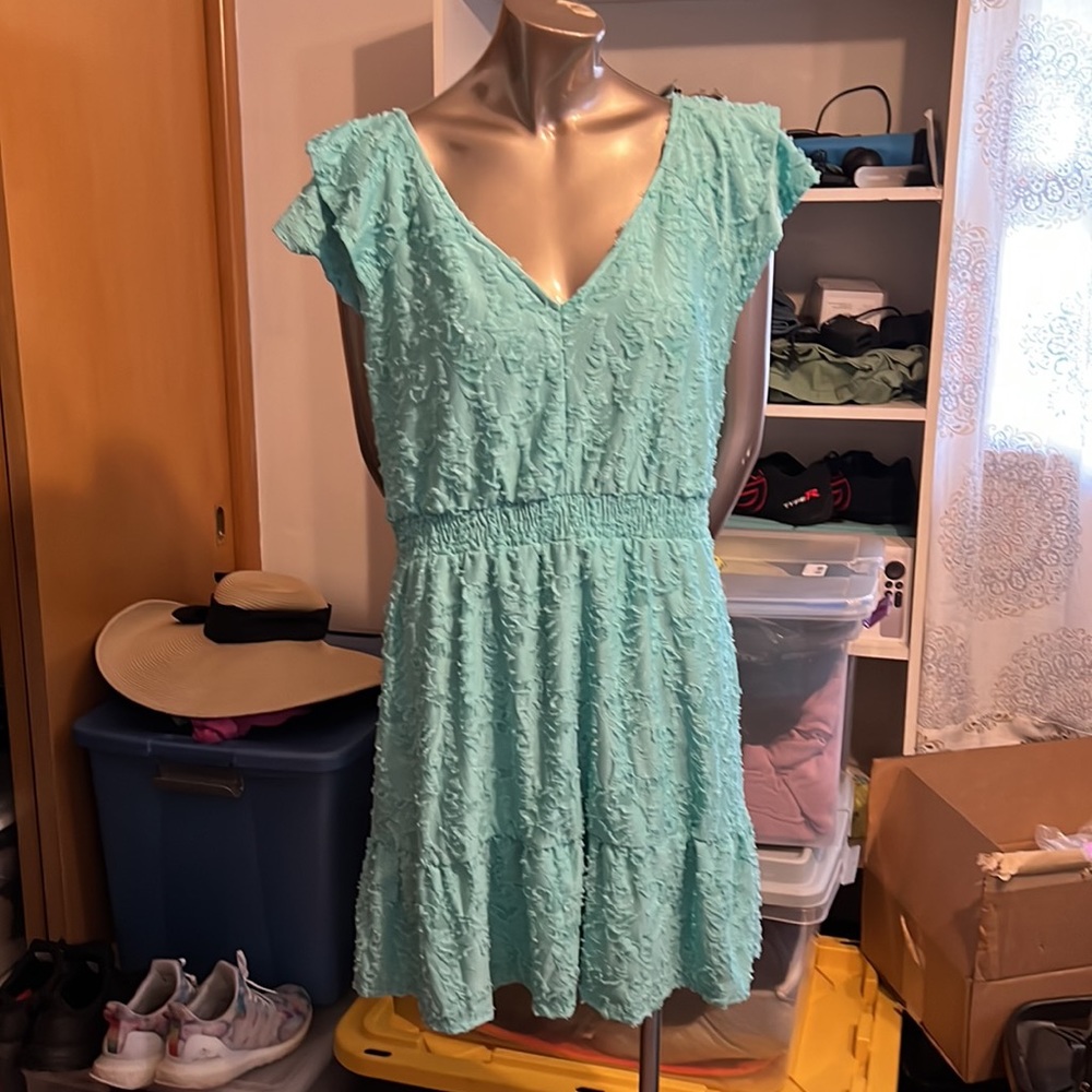 NWT Lauren Conrad TEAL LACE DRESS Summer vacation spring midi mini SZ LARGE